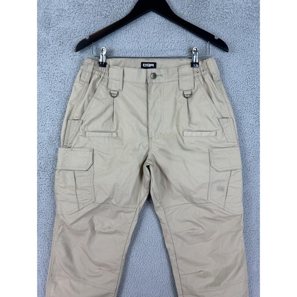 CQR Cargo Pants Mens 30x32 Khaki Ripstop Tactical Pockets D-Ring Elastic Utility - Picture 1 of 9